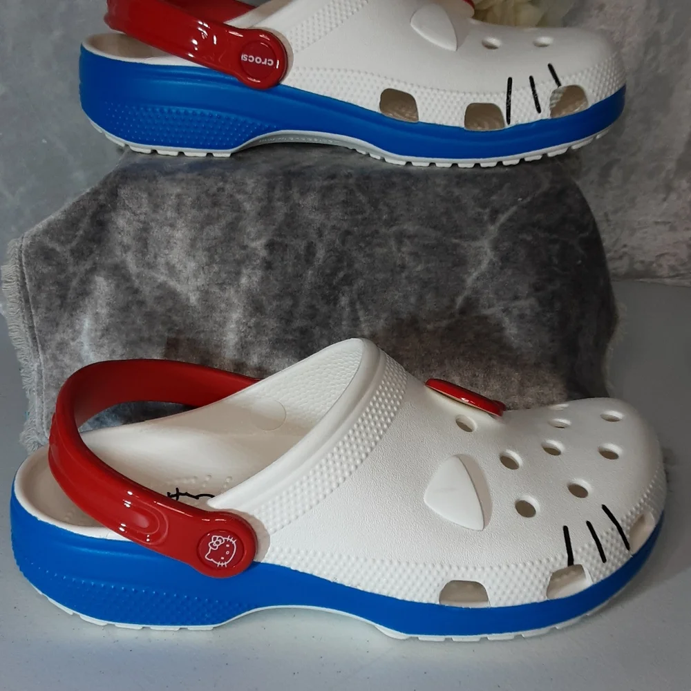 Crocs Hello Kitty New Without Tags Men 7 Women 9 White Red bue - Picture 9 of 14